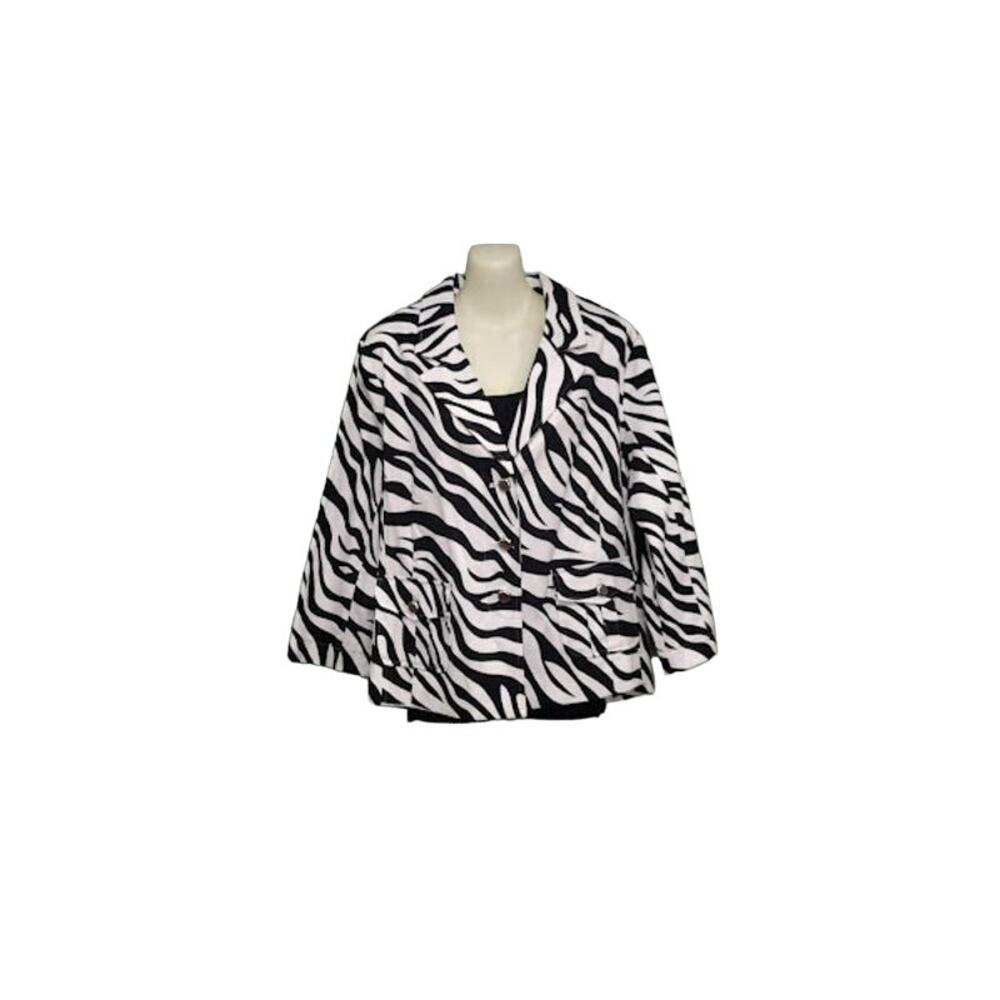 Joan Rivers Zebra Stripe Unlined Jacket with Pockets, Blk/Wht,‎ Sz XL